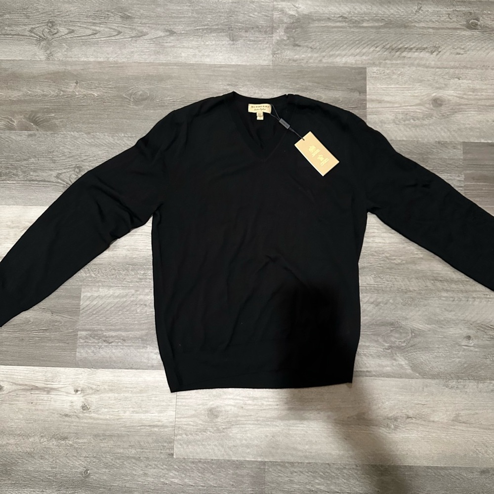 Burberry Men's Merino Wool Black V-Neck Sweater